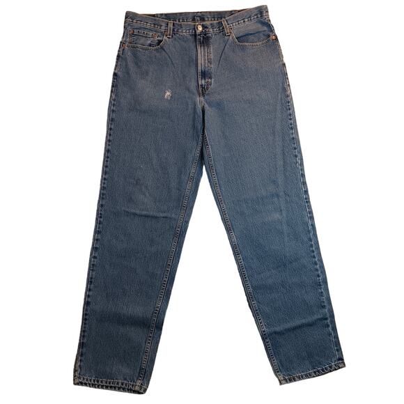 Levis 560 Jeans Men 38X37 Blue Fade Distressed Relaxed Baggy Slight Taper Grunge - Picture 1 of 16